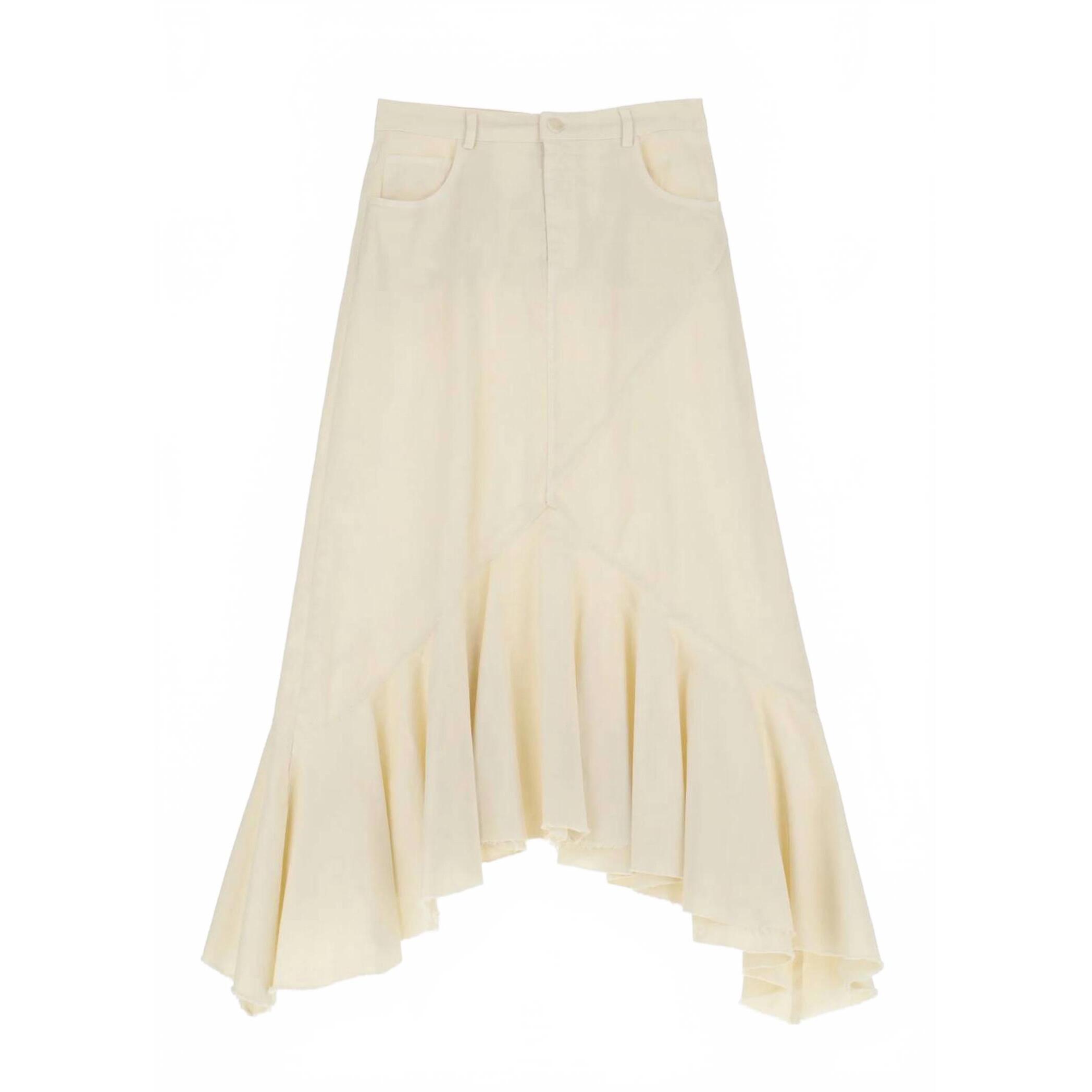 New Dixie Women's Frayed Hem Hi Low Ruffle Skirt In Vanilla